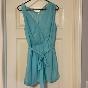 Blue romper with tie waist